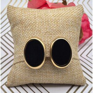 Vintage Napier Gold Tone & Black Clip On Screw Back Statement Earrings 1"